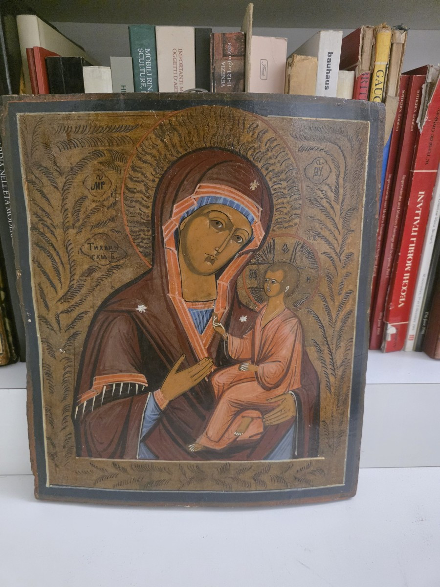 Icona russa raffigurante la Madonna di Tikhvin epoca fine ottocento