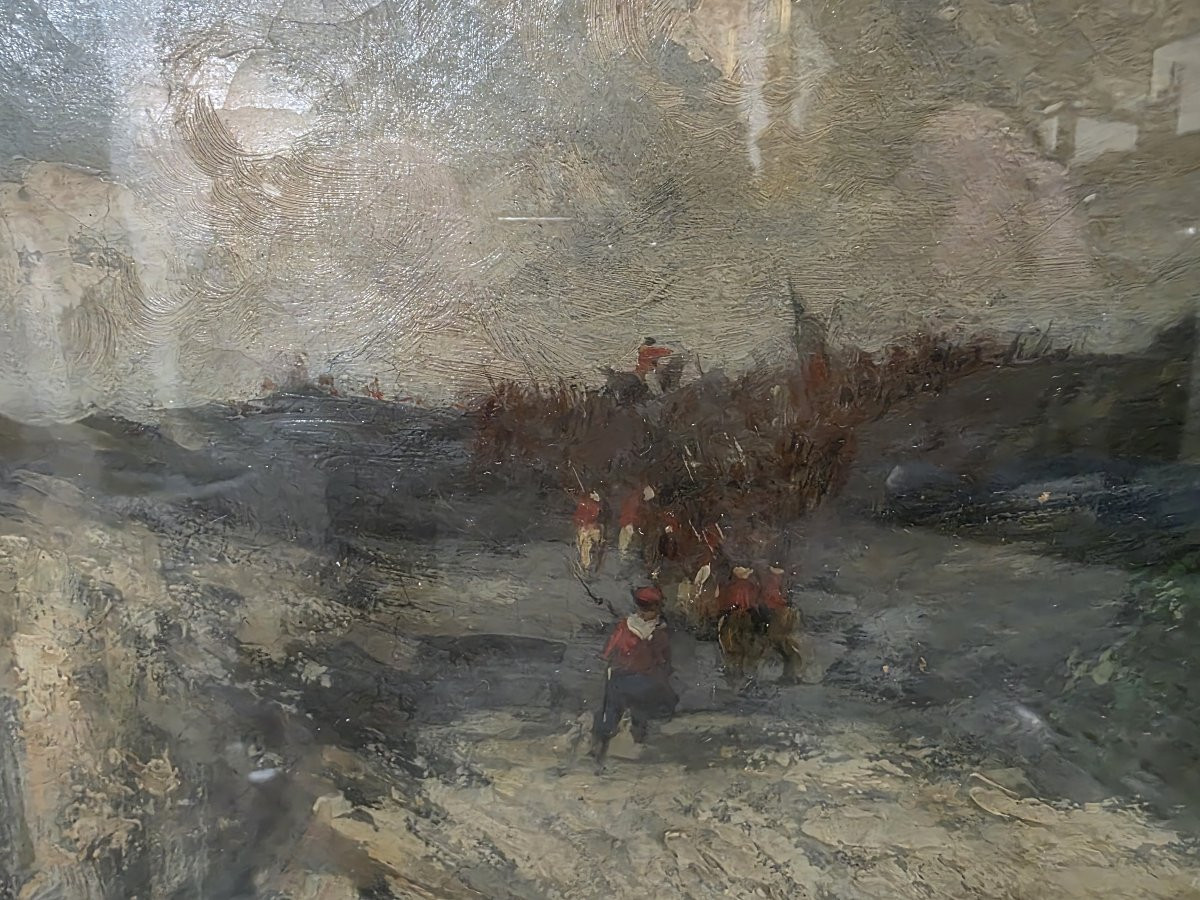 Olio su tela "La marcia dei Garibaldini" Cesare Uva seconda metà XIX-photo-5