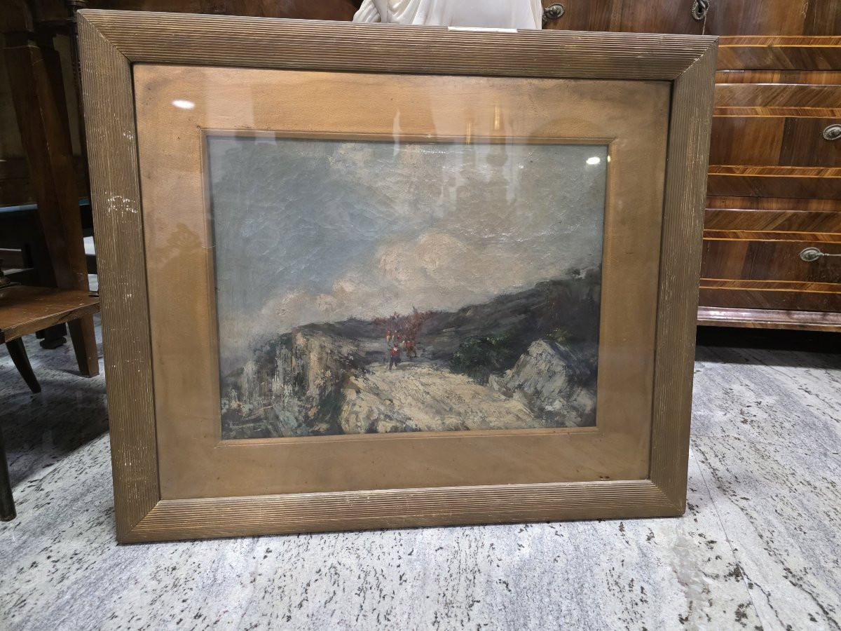 Olio su tela "La marcia dei Garibaldini" Cesare Uva seconda metà XIX-photo-7