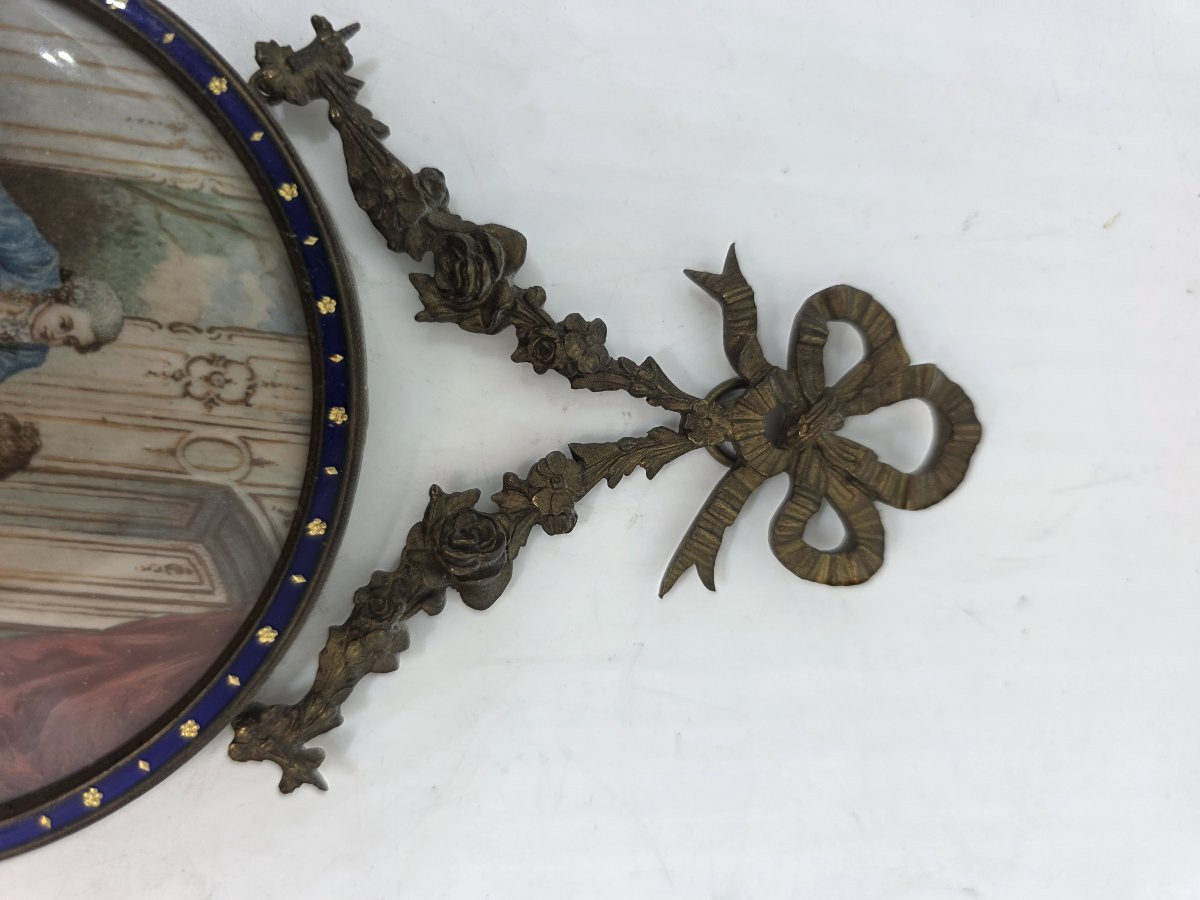 Miniatura circolare incorniciata, che ritrae una scena galante. Francia periodo Napoleone III-photo-2