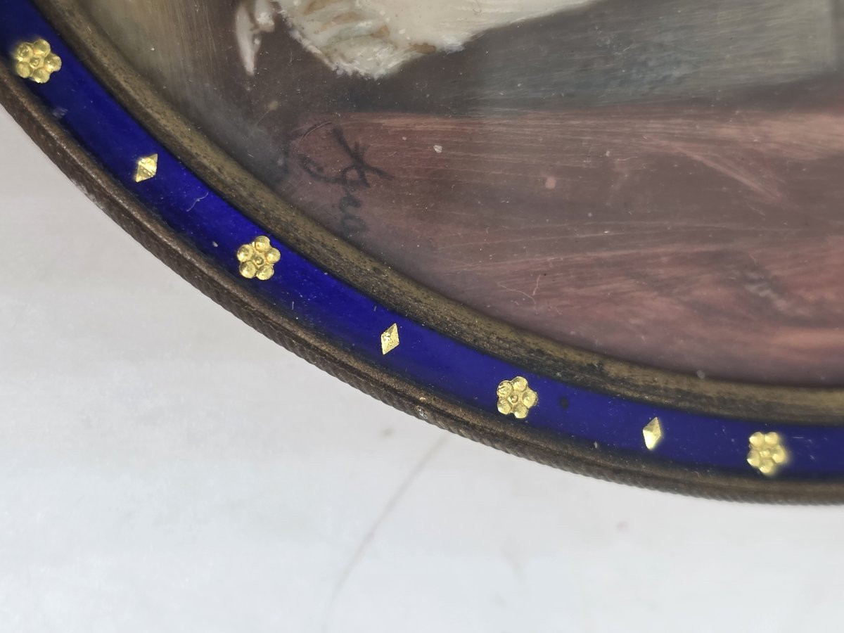 Miniatura circolare incorniciata, che ritrae una scena galante. Francia periodo Napoleone III-photo-3