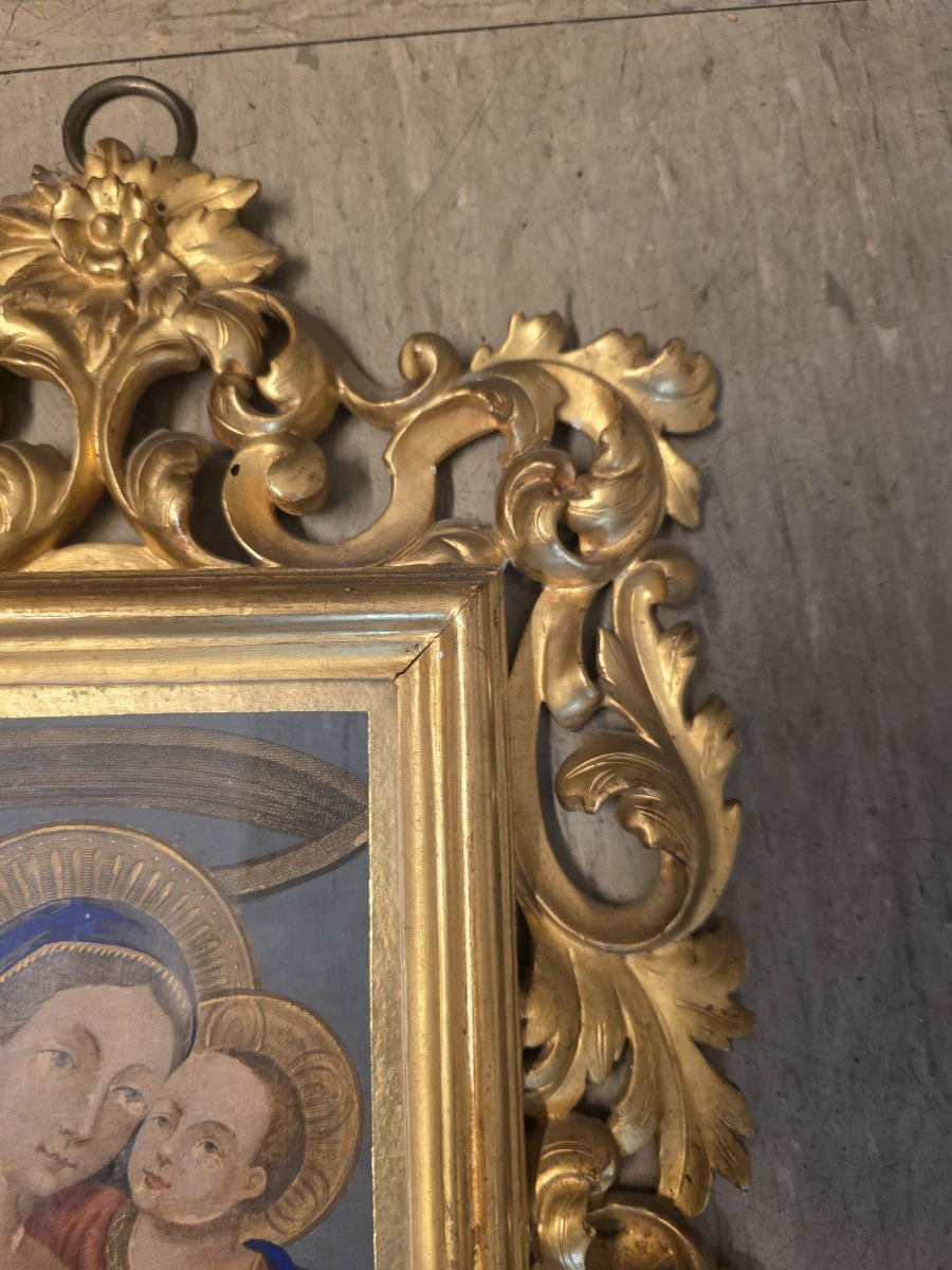 Cornice dorata dell'ottocento e Incisione colorata XIX Madonna del Buon Consiglio-photo-6