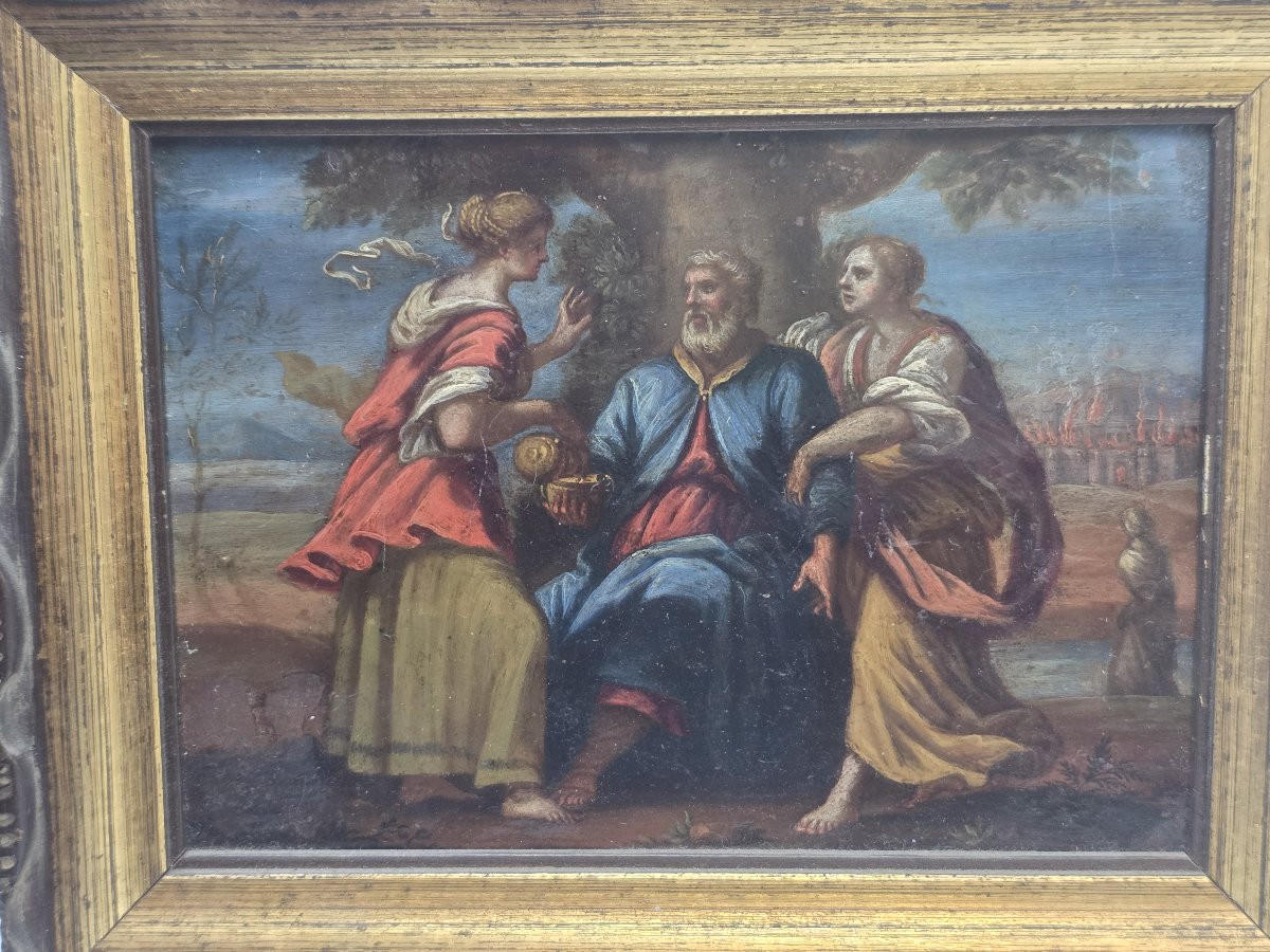Lot e le sue figlie - olio su rame scuola italiana della metà del seicento-photo-1