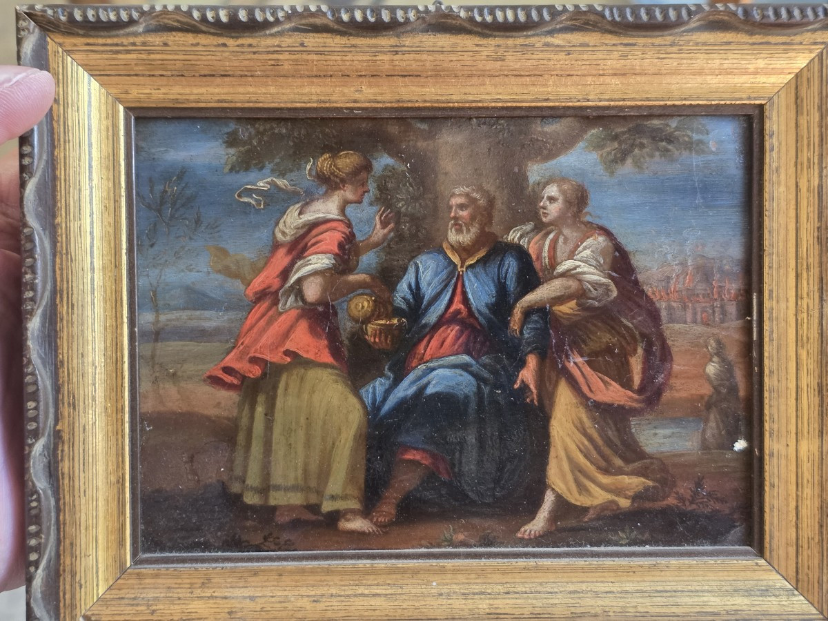 Lot e le sue figlie - olio su rame scuola italiana della metà del seicento