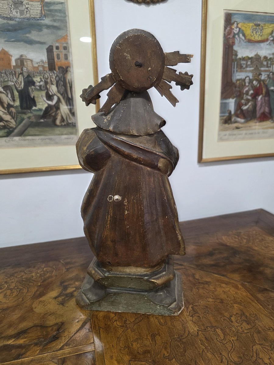 Scultura in legno dorato e dipinto raffigurante "Madonna col Bambino" Spagna fine seicento-photo-2
