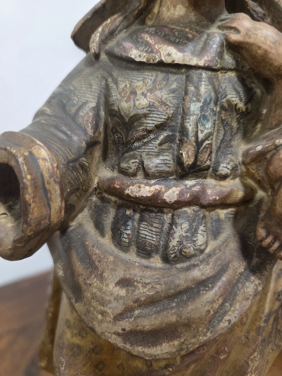 Scultura in legno dorato e dipinto raffigurante "Madonna col Bambino" Spagna fine seicento-photo-2