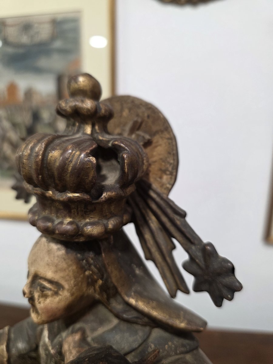 Scultura in legno dorato e dipinto raffigurante "Madonna col Bambino" Spagna fine seicento-photo-4