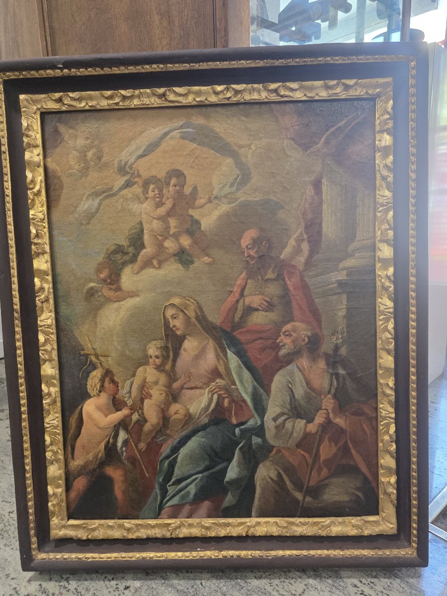 Olio su tela "Sacra Famiglia con San Giovannino e Santi" Napoli settecento-photo-2