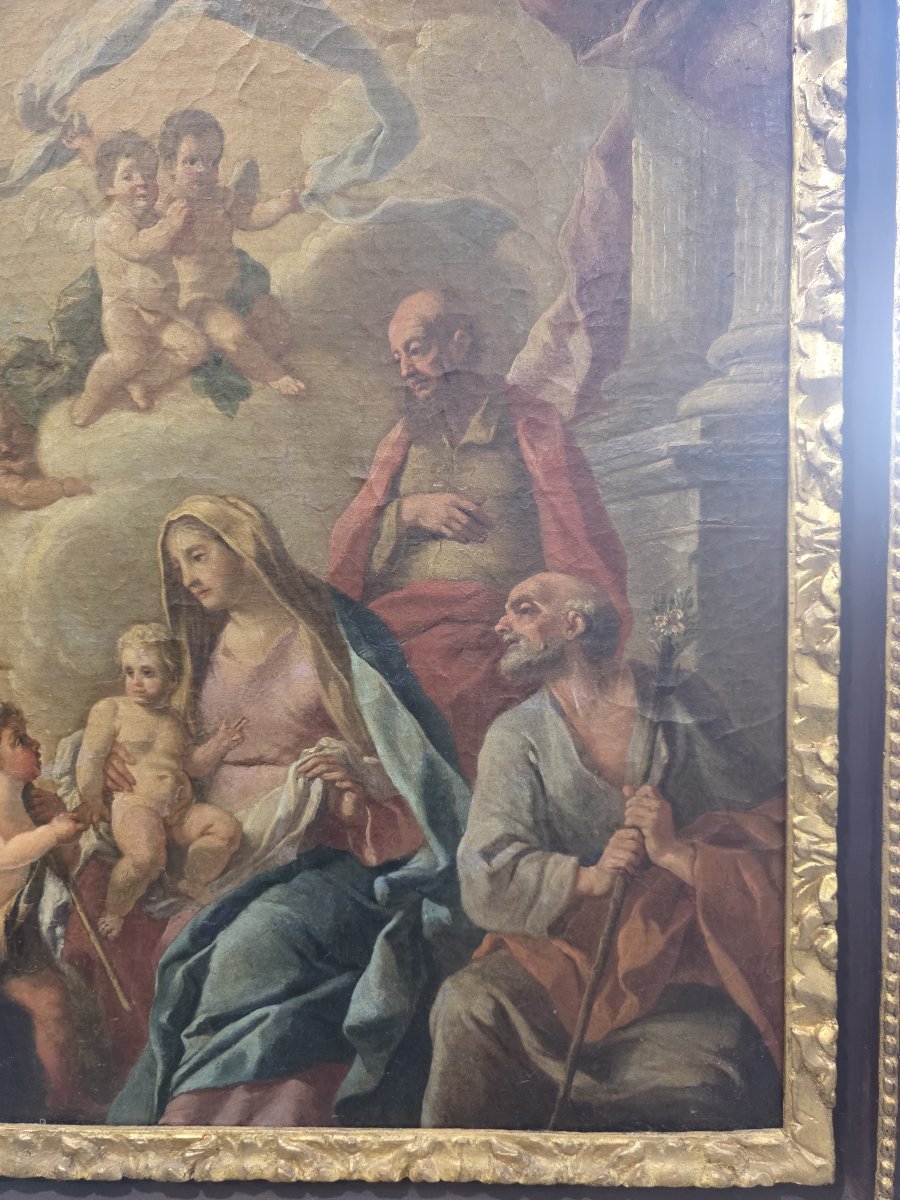 Olio su tela "Sacra Famiglia con San Giovannino e Santi" Napoli settecento-photo-3