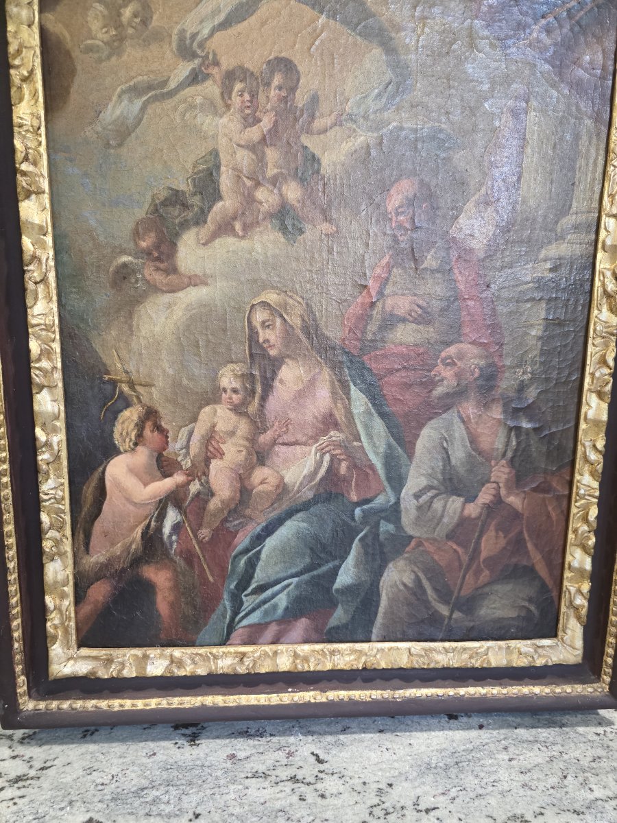 Olio su tela "Sacra Famiglia con San Giovannino e Santi" Napoli settecento-photo-4