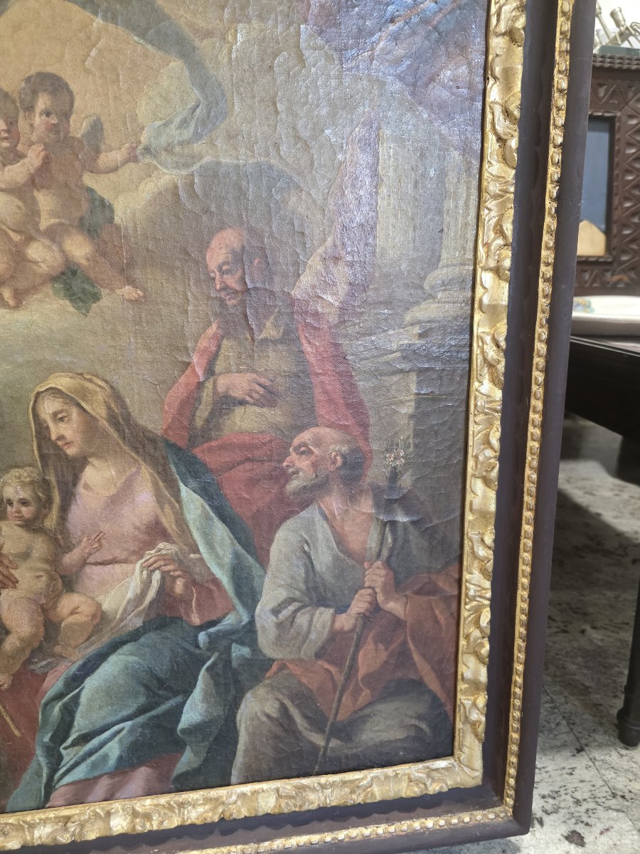 Olio su tela "Sacra Famiglia con San Giovannino e Santi" Napoli settecento-photo-1