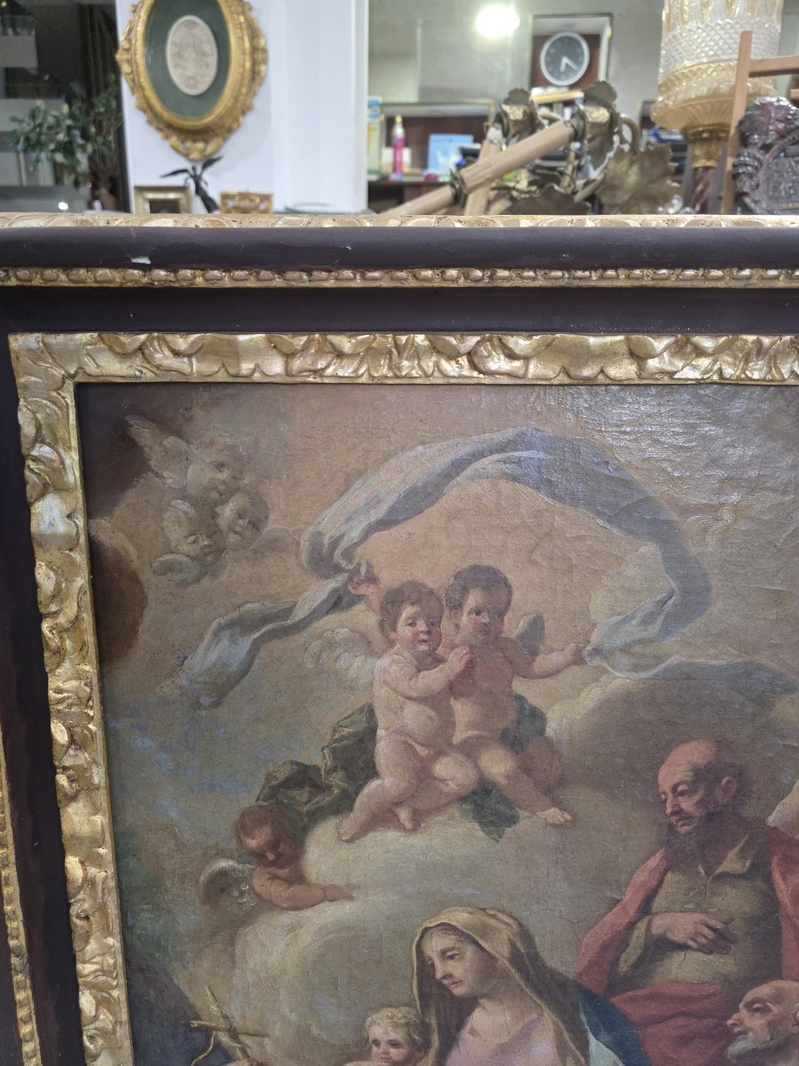 Olio su tela "Sacra Famiglia con San Giovannino e Santi" Napoli settecento-photo-3