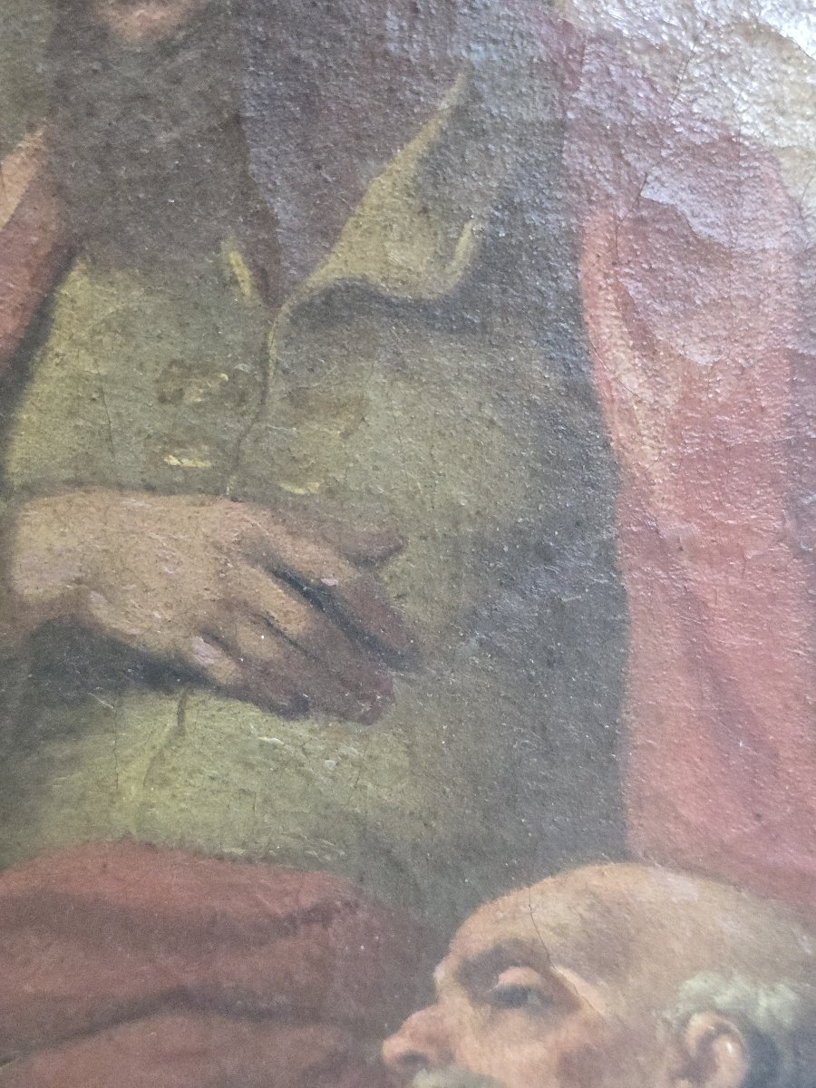 Olio su tela "Sacra Famiglia con San Giovannino e Santi" Napoli settecento-photo-5