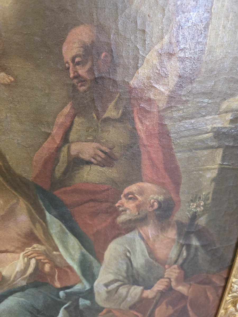 Olio su tela "Sacra Famiglia con San Giovannino e Santi" Napoli settecento-photo-6