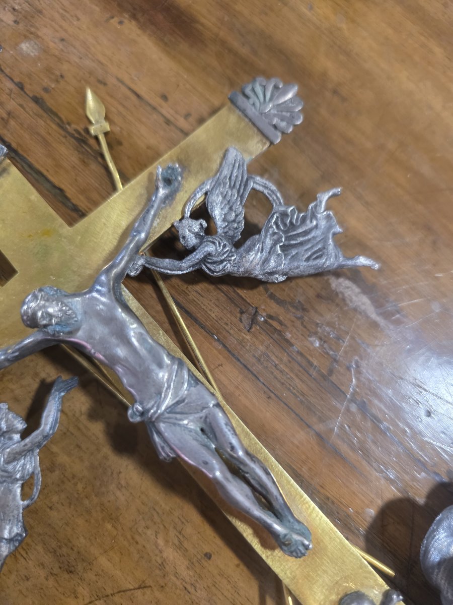 Grande acquasantiera in bronzo dorato e argento. Roma metà  settecento-photo-4