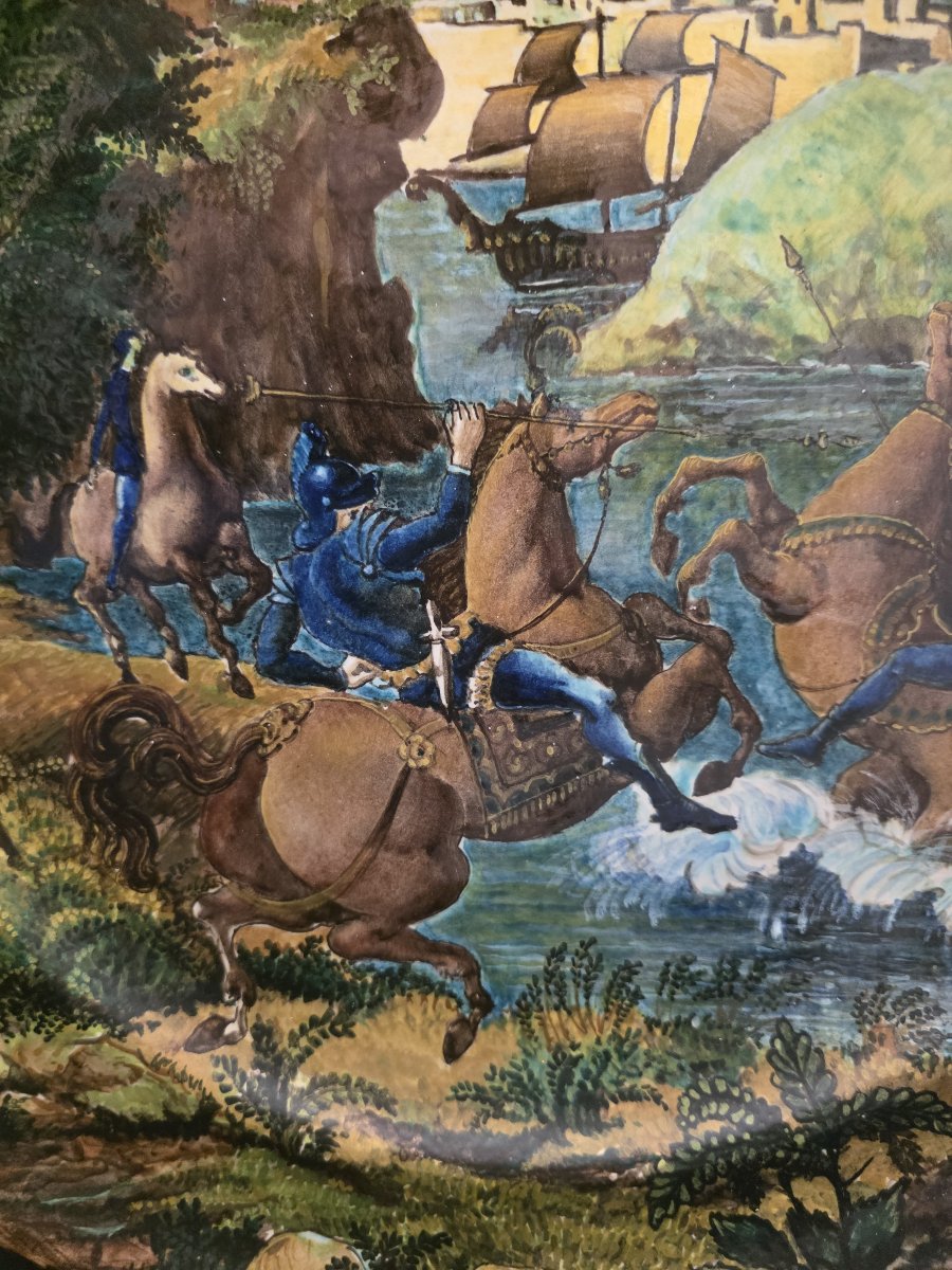 Piatto grande in maiolica istoriata firmato Mengaroni-photo-1