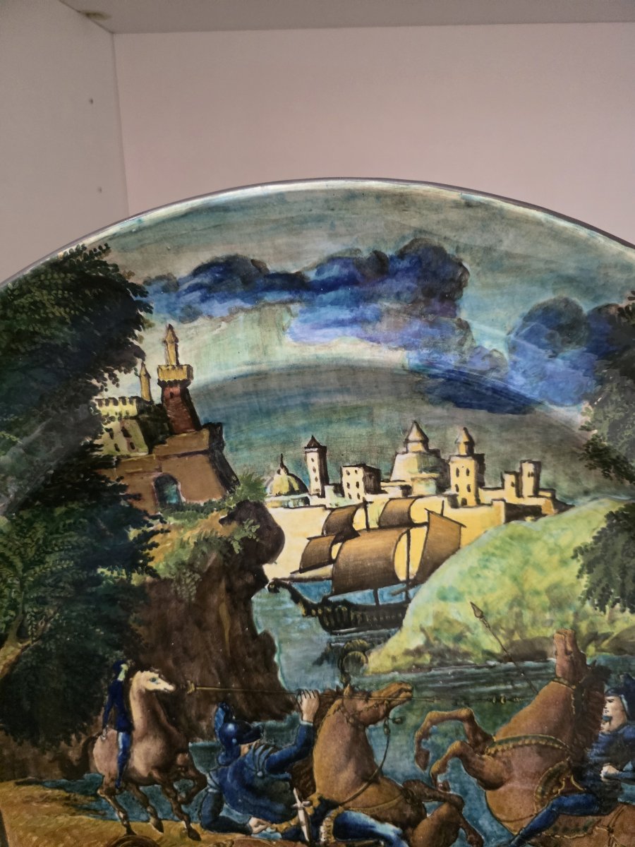Piatto grande in maiolica istoriata firmato Mengaroni-photo-3