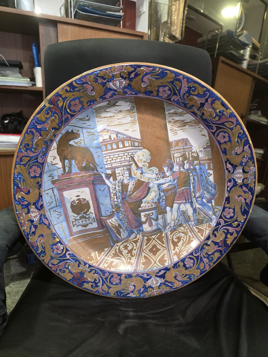 Grande piatto a lustro da parata istoriato Alfredo Santarelli (Gualdo Tadino)-photo-7