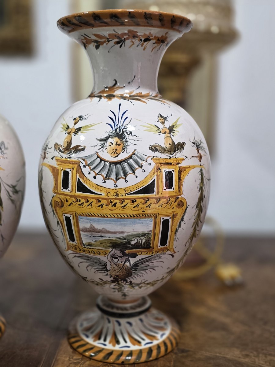 Coppia di vasi Ginori fine ottocento in maiolica-photo-2