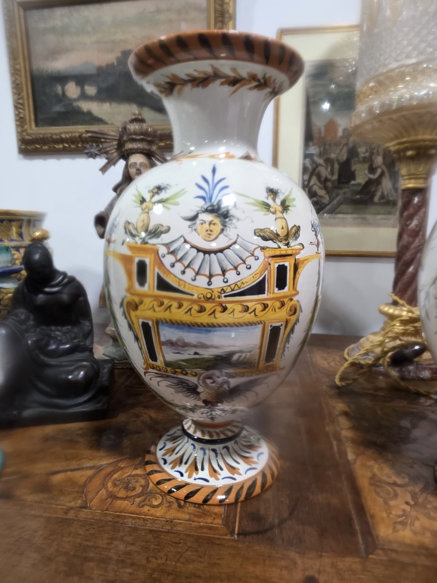 Coppia di vasi Ginori fine ottocento in maiolica-photo-3
