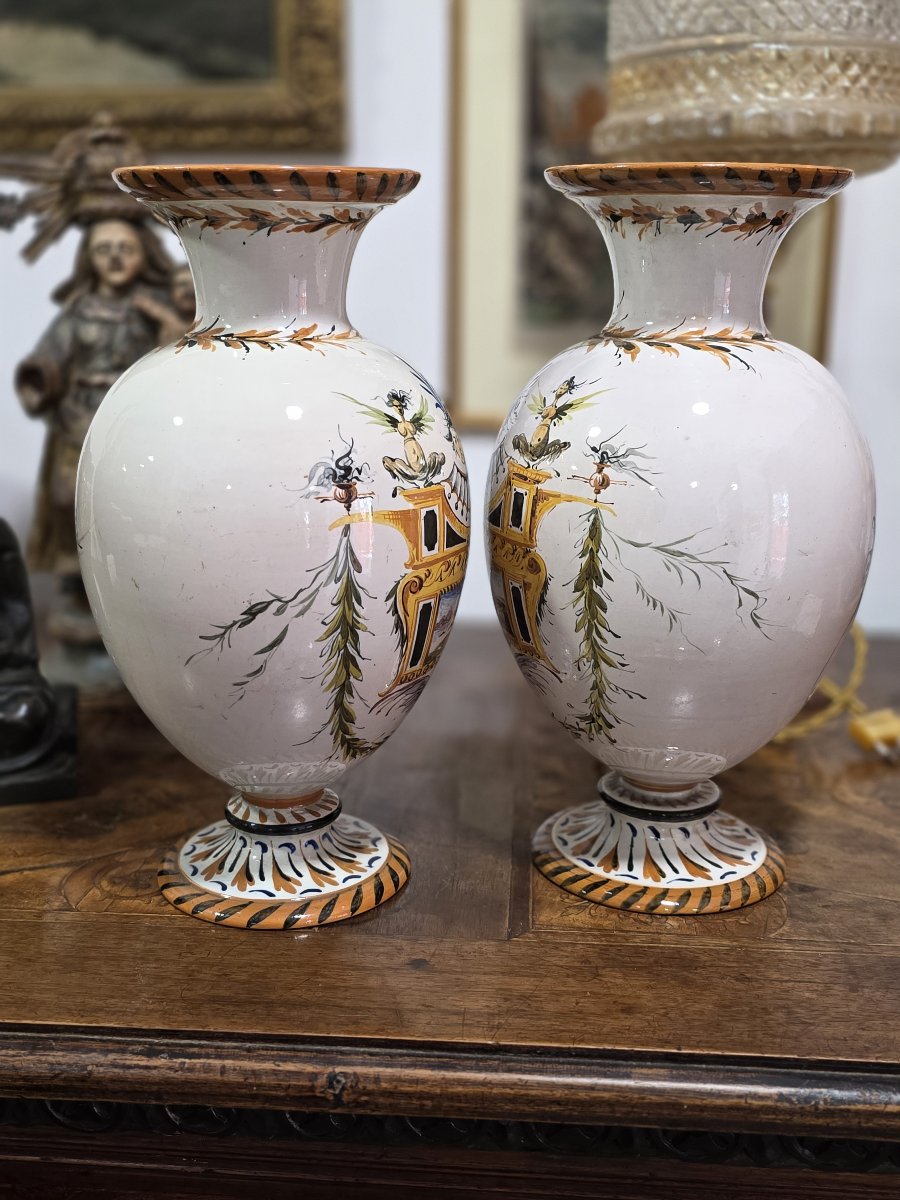 Coppia di vasi Ginori fine ottocento in maiolica-photo-4