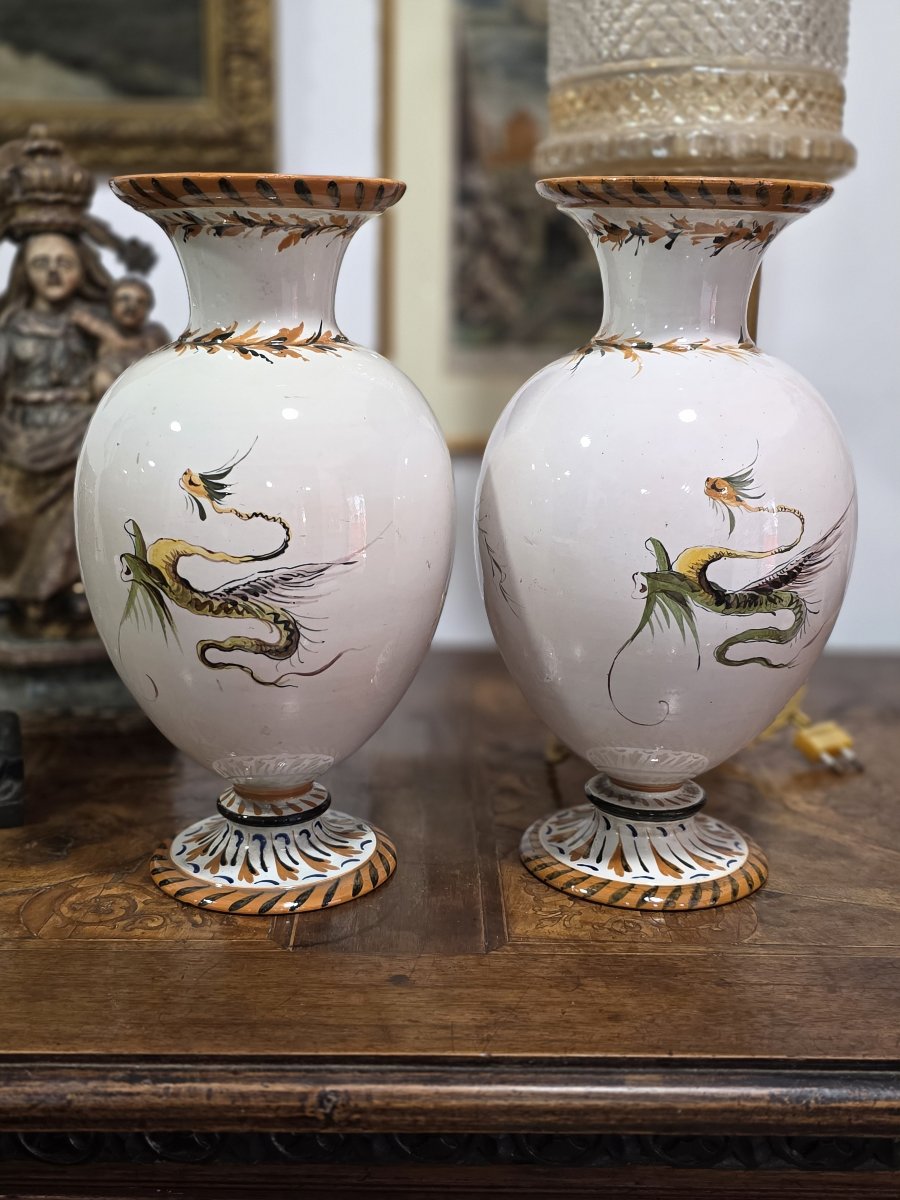Coppia di vasi Ginori fine ottocento in maiolica-photo-1