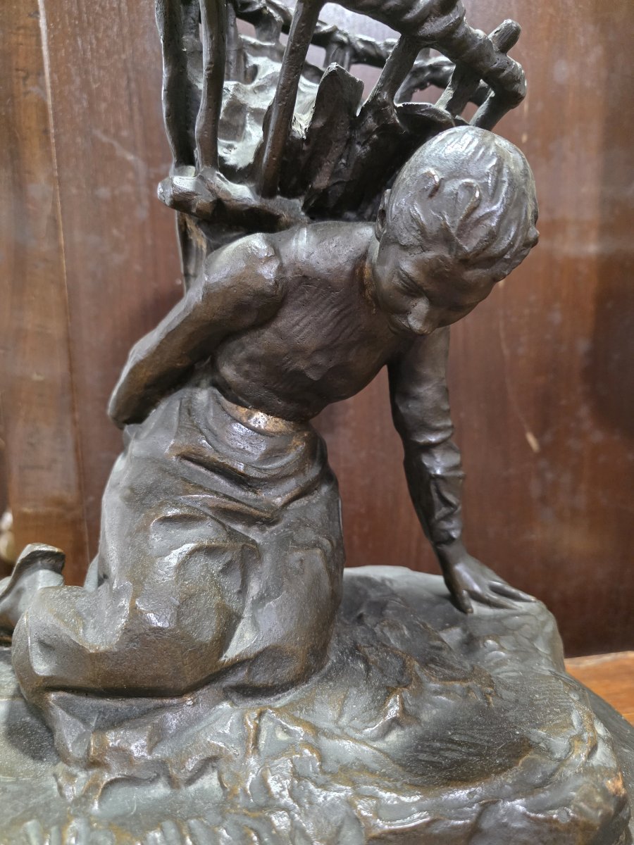 Scultura bronzo di Enrico Butti "Il gerletto" fine XIX secolo-photo-2