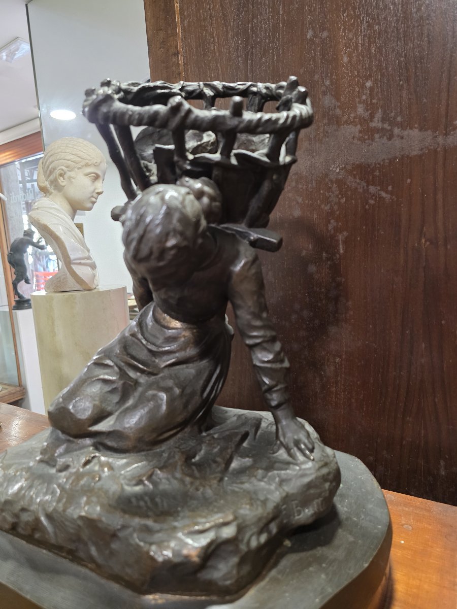 Scultura bronzo di Enrico Butti "Il gerletto" fine XIX secolo-photo-3