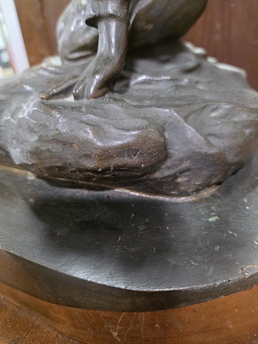 Scultura bronzo di Enrico Butti "Il gerletto" fine XIX secolo-photo-2