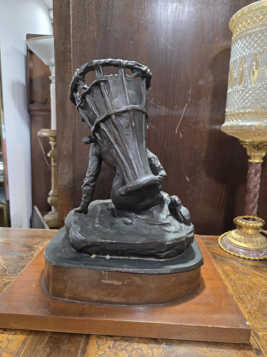 Scultura bronzo di Enrico Butti "Il gerletto" fine XIX secolo-photo-3