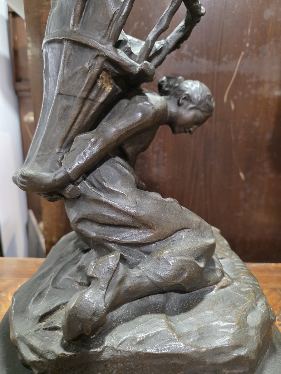 Scultura bronzo di Enrico Butti "Il gerletto" fine XIX secolo-photo-6