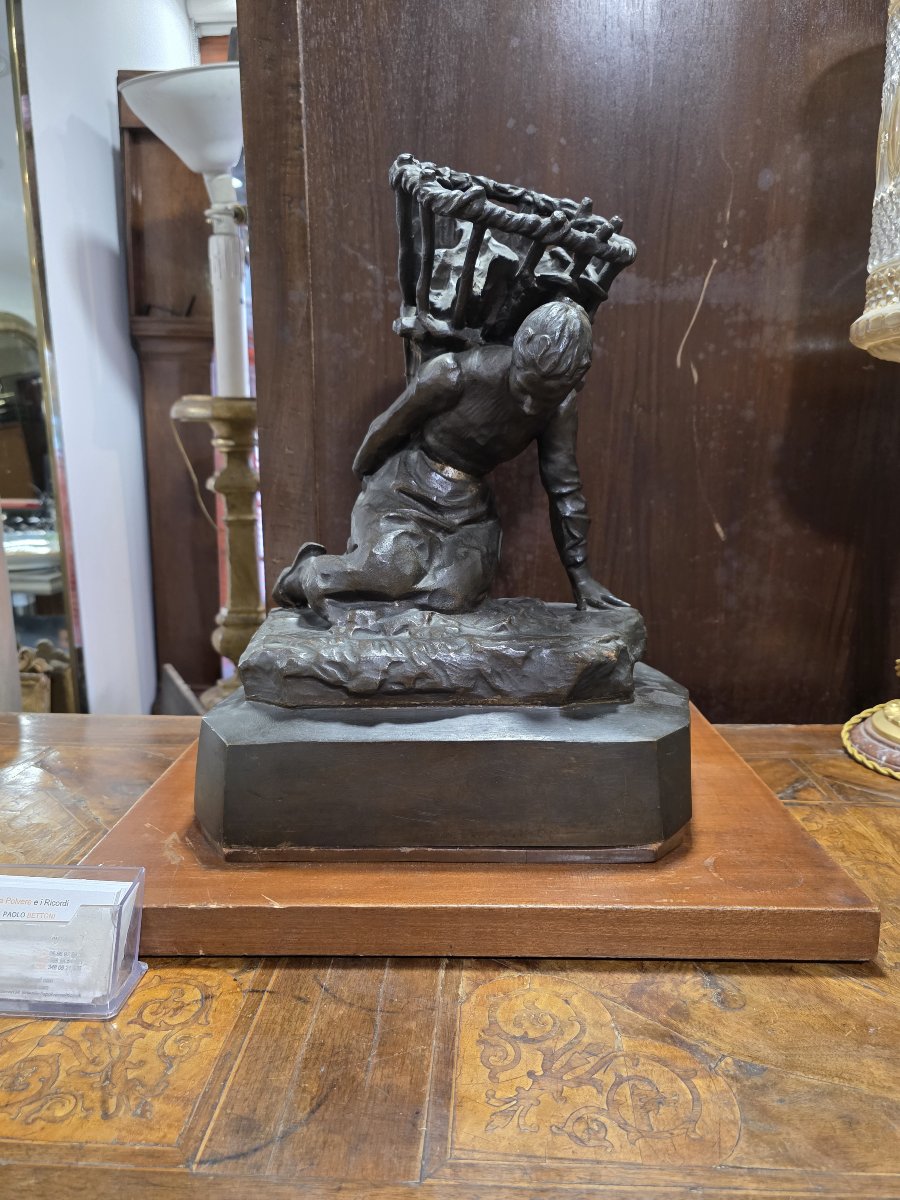 Scultura bronzo di Enrico Butti "Il gerletto" fine XIX secolo