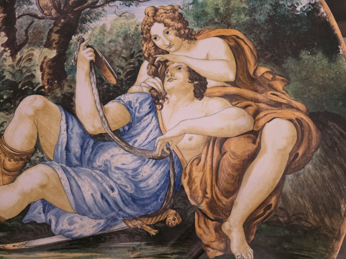 Piatto da parata in maiolica policroma istoriato fine XIX secolo-photo-3