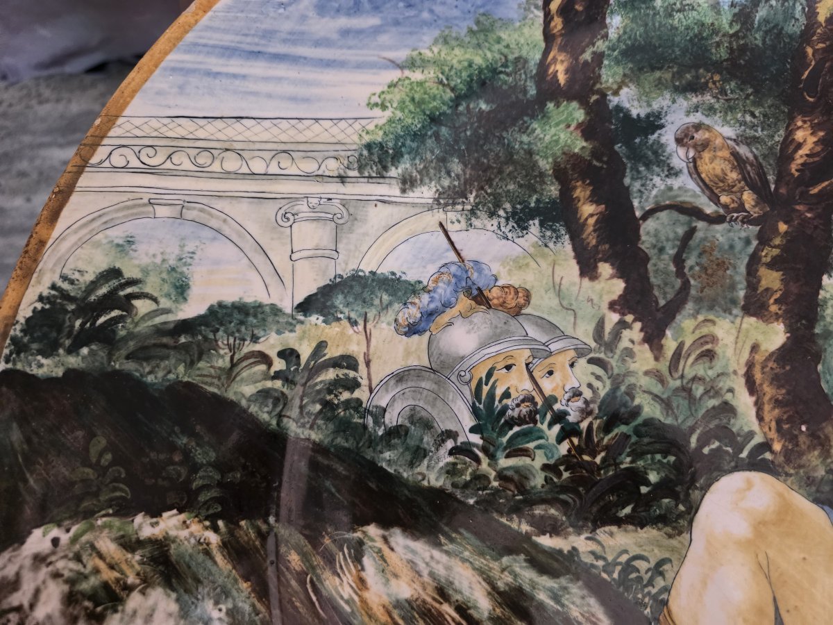 Piatto da parata in maiolica policroma istoriato fine XIX secolo-photo-1