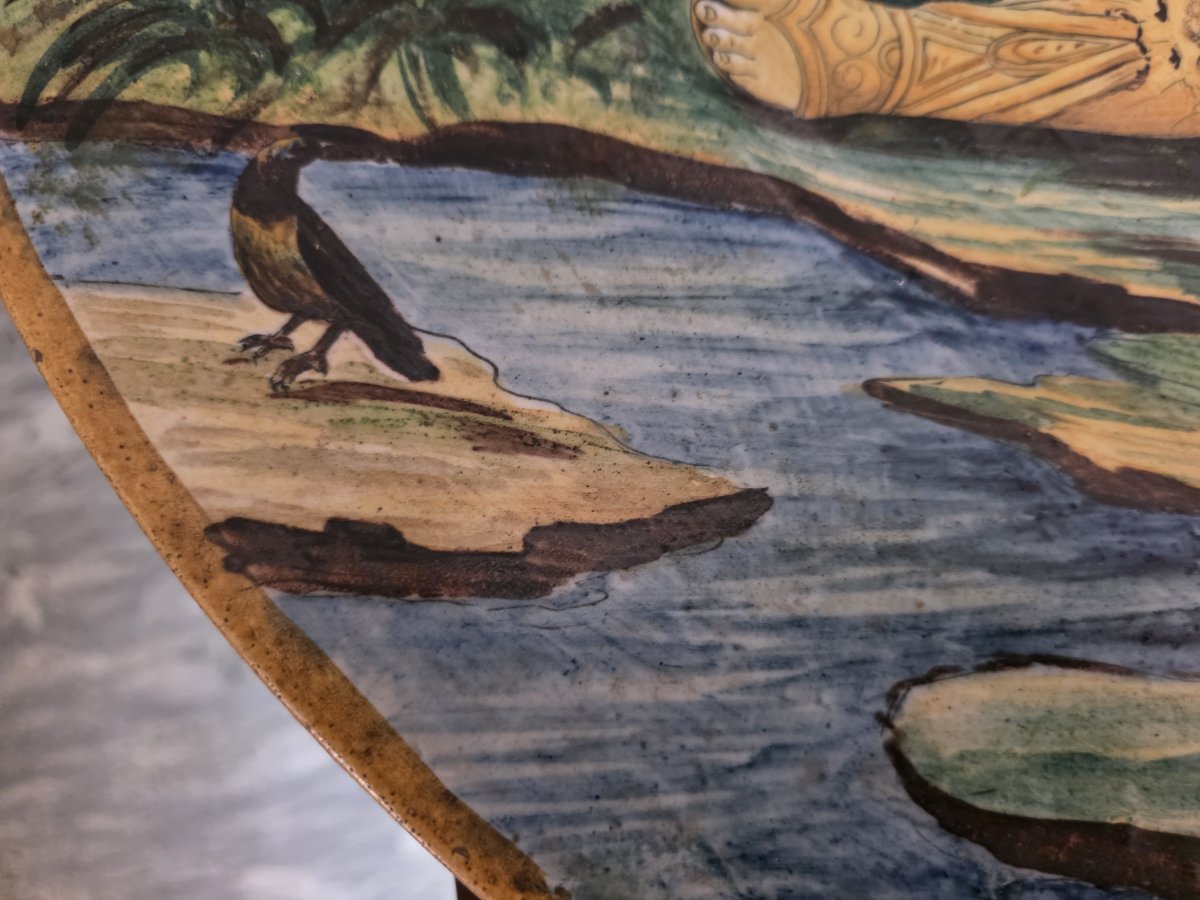 Piatto da parata in maiolica policroma istoriato fine XIX secolo-photo-2