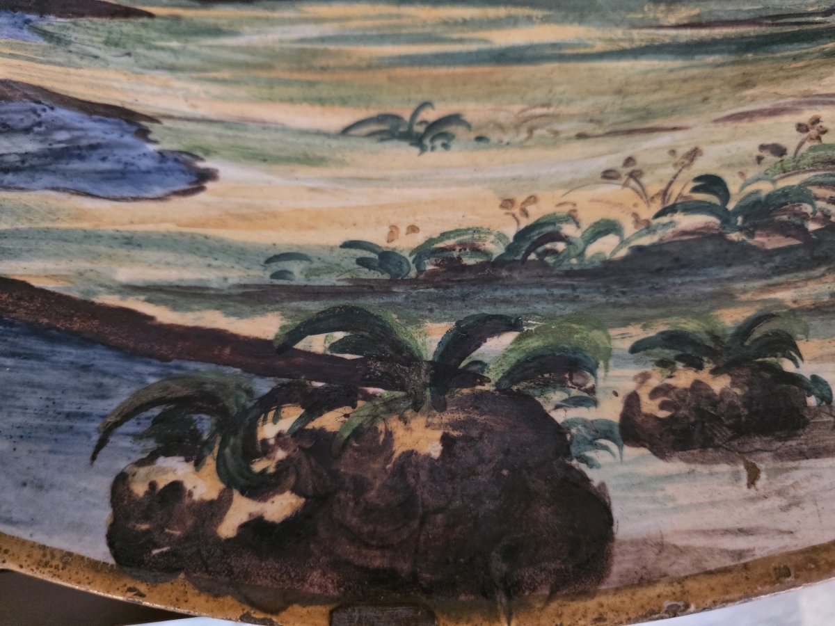 Piatto da parata in maiolica policroma istoriato fine XIX secolo-photo-3