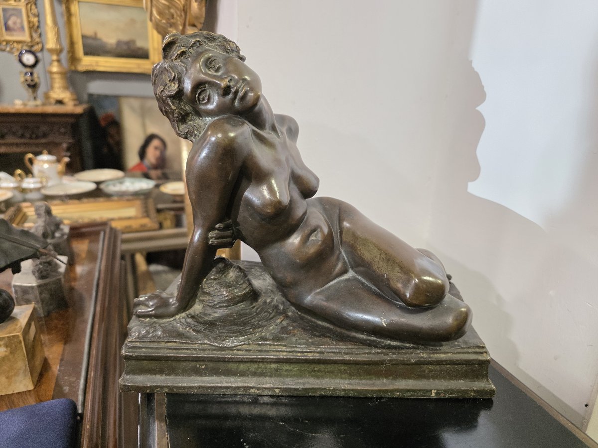 Carlo de Veroli - Scultura di nudo femminile semisdraiato in bronzo-photo-2