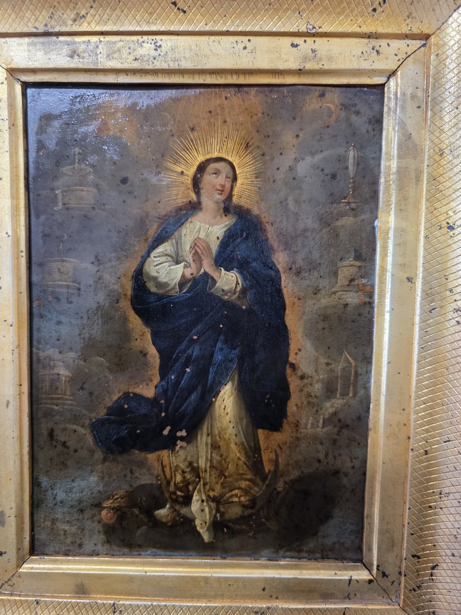 Olio su rame "Immacolata Concezione". Italia XVIII secolo-photo-2