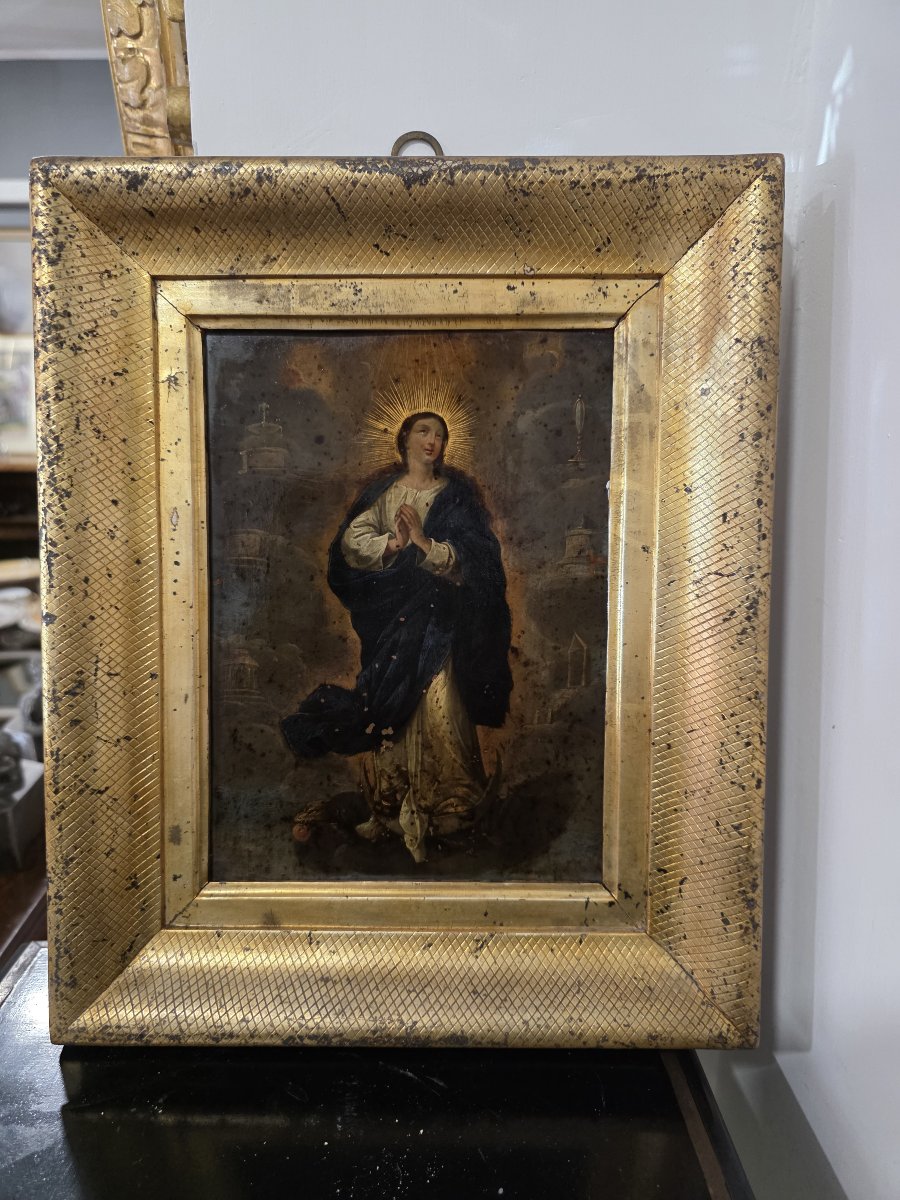Olio su rame "Immacolata Concezione". Italia XVIII secolo