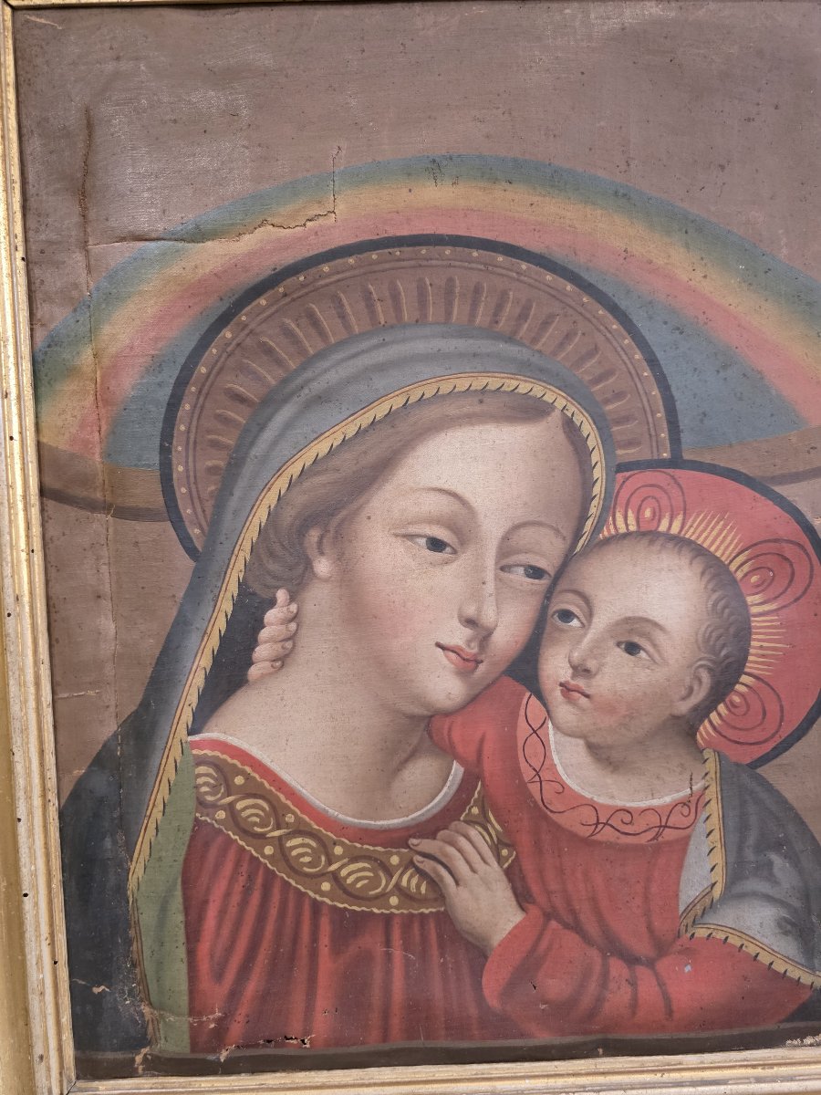 "Madonna del Buon Consiglio" - Olio su Tela - fine XVIII Secolo con Cornice Dorata Coeva-photo-2