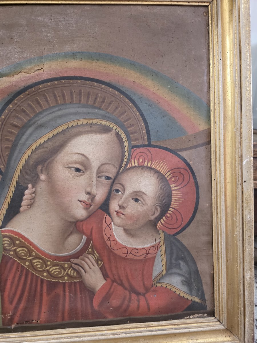 "Madonna del Buon Consiglio" - Olio su Tela - fine XVIII Secolo con Cornice Dorata Coeva-photo-3