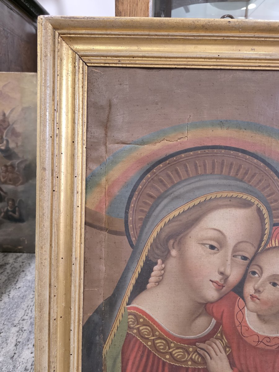 "Madonna del Buon Consiglio" - Olio su Tela - fine XVIII Secolo con Cornice Dorata Coeva-photo-1