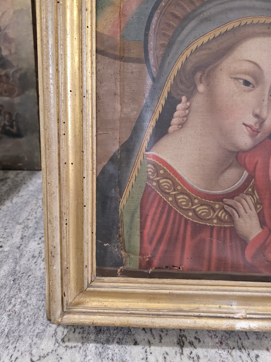 "Madonna del Buon Consiglio" - Olio su Tela - fine XVIII Secolo con Cornice Dorata Coeva-photo-2