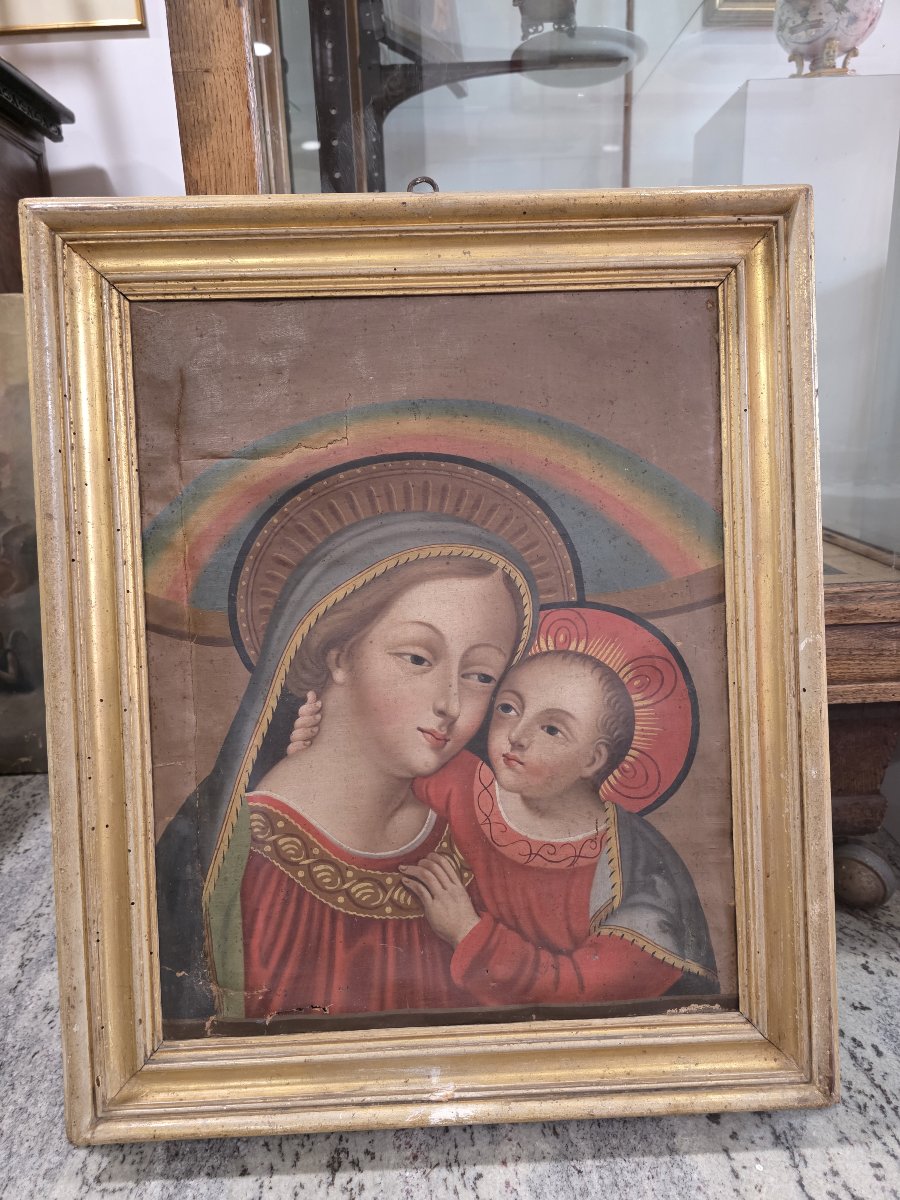 "Madonna del Buon Consiglio" - Olio su Tela - fine XVIII Secolo con Cornice Dorata Coeva