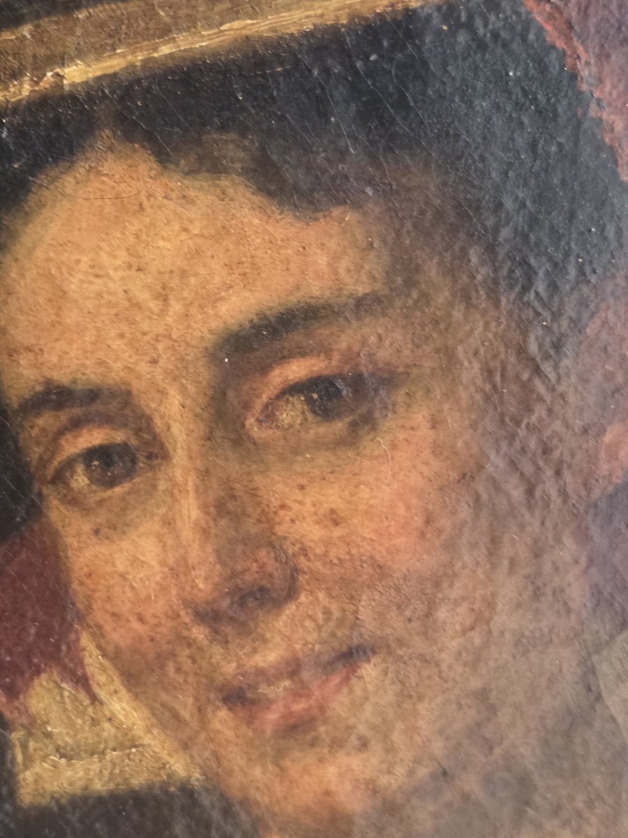 Olio su tela raffigurante una donna del popolo in costume tradizionale dell'Italia centrale.-photo-3