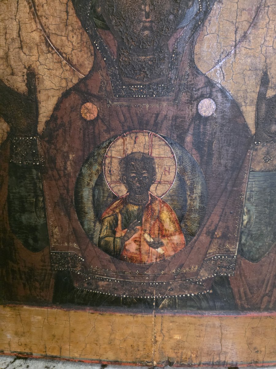 Antica Icona Russa "Madonna del Segno" (Znamenie) – Fine XVIII / Inizio XIX Secolo-photo-2