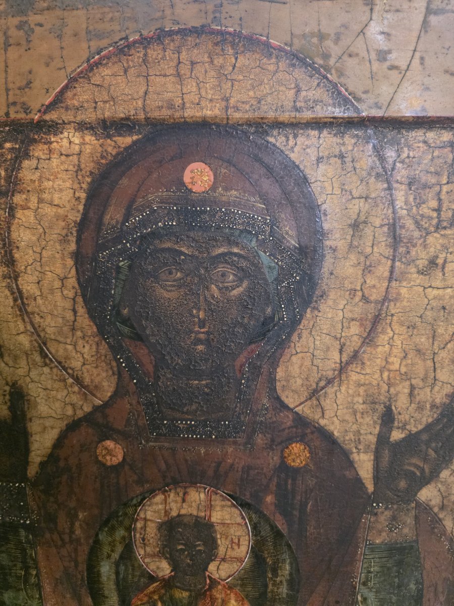 Antica Icona Russa "Madonna del Segno" (Znamenie) – Fine XVIII / Inizio XIX Secolo-photo-3