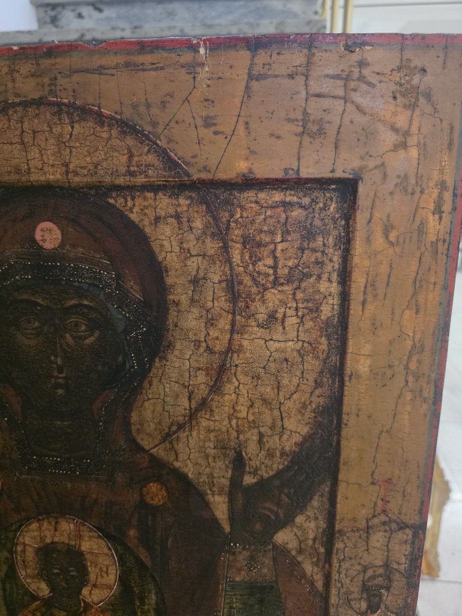 Antica Icona Russa "Madonna del Segno" (Znamenie) – Fine XVIII / Inizio XIX Secolo-photo-4
