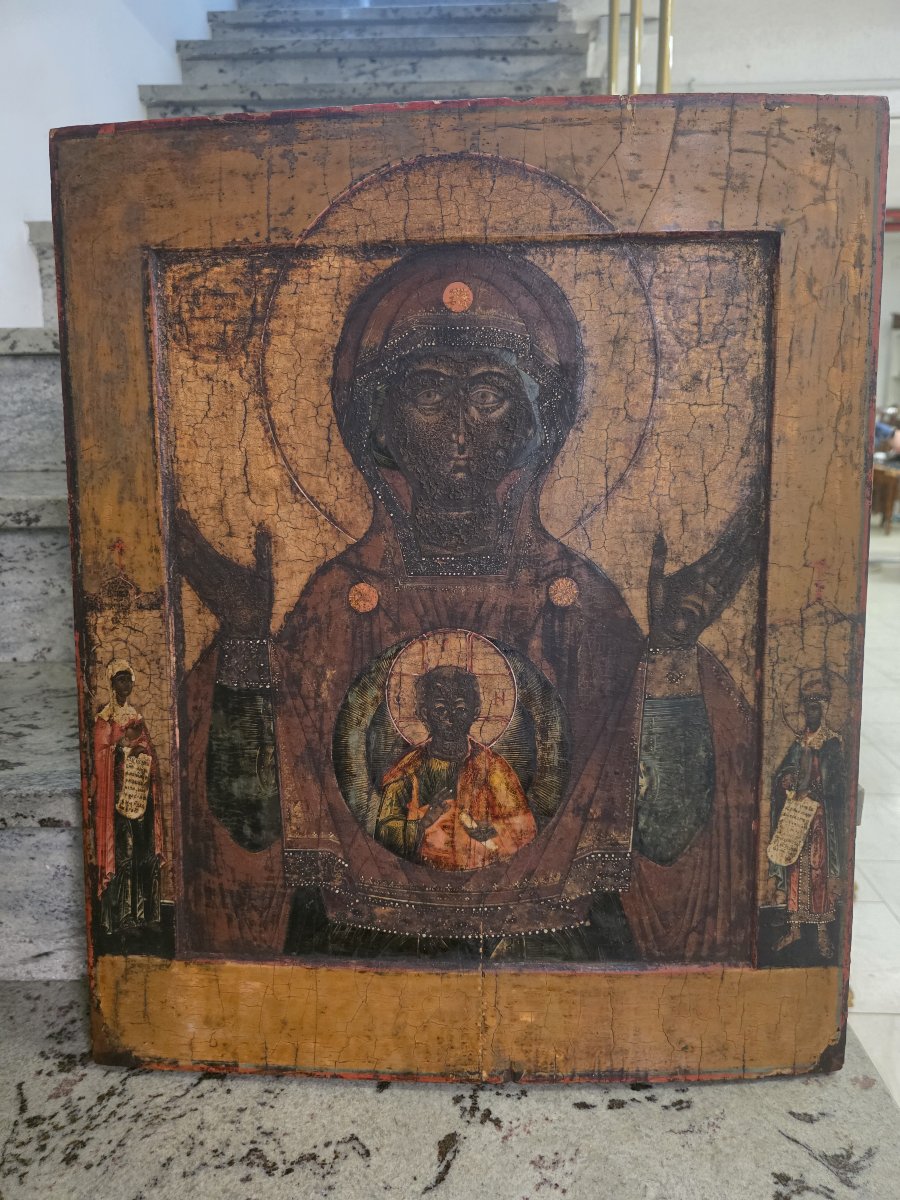 Antica Icona Russa "Madonna del Segno" (Znamenie) – Fine XVIII / Inizio XIX Secolo
