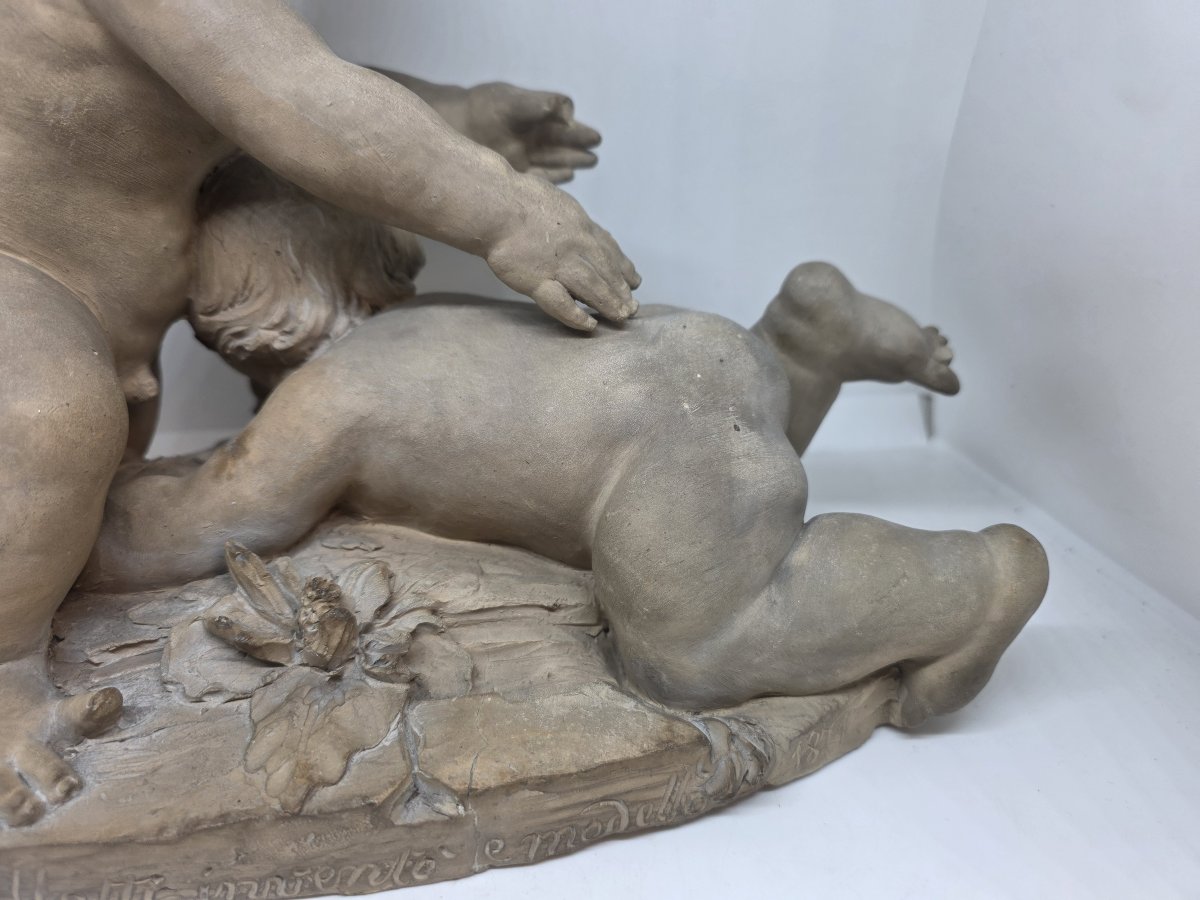 Scultura in terracotta "Gatta Cieca" di Francesco Camillotti, datata 1874-photo-1